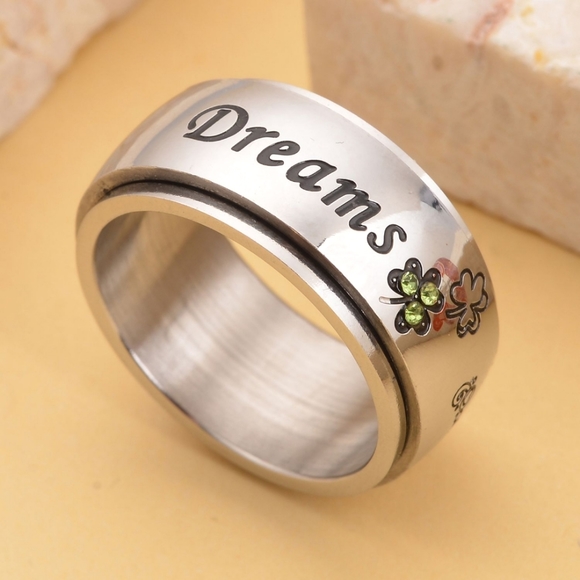 Lucky Dreams Ring, Spinner Fidget Stress Buster. Stainless Steel. Sz 7 - Picture 2 of 4